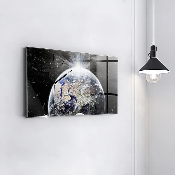 Horizontale Uhr Die Erde der Mond die Sonne