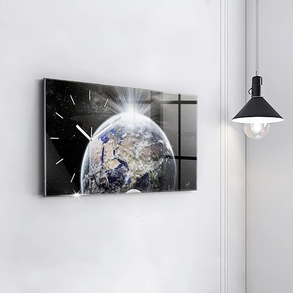 Horizontale Uhr Die Erde der Mond die Sonne