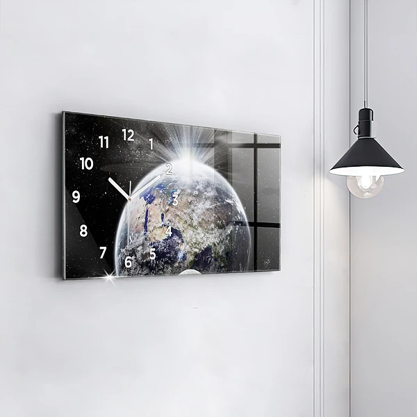Horizontale Uhr Die Erde der Mond die Sonne