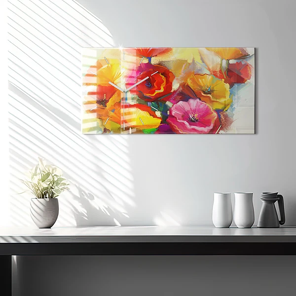 Horizontale Uhr Bunte Mohnblumen