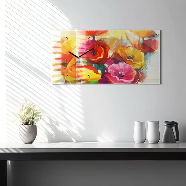 Horizontale Uhr Bunte Mohnblumen