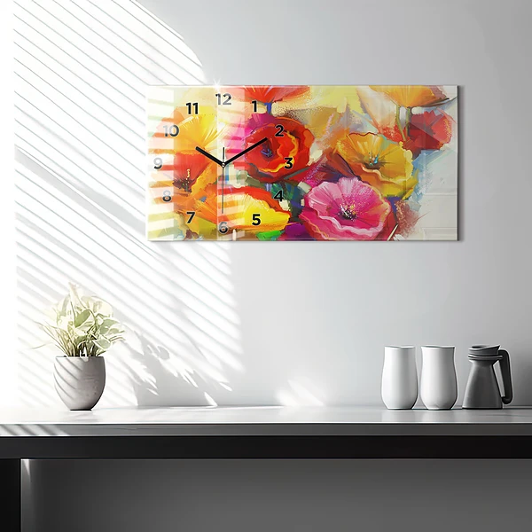 Horizontale Uhr Bunte Mohnblumen