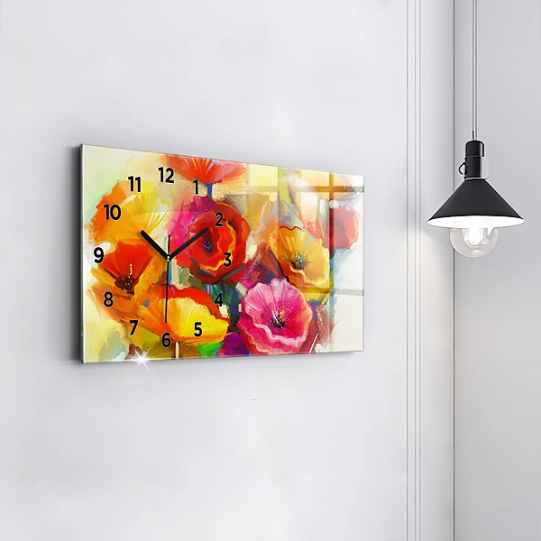 Horizontale Uhr Bunte Mohnblumen