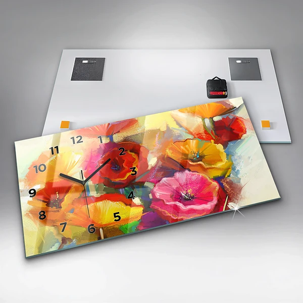 Horizontale Uhr Bunte Mohnblumen