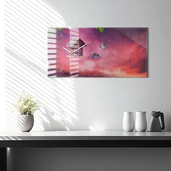 Horizontale Uhr mit motiv Vogelhaus