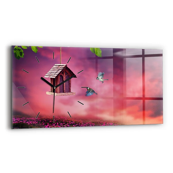 Horizontale Uhr mit motiv Vogelhaus