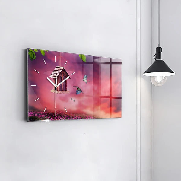 Horizontale Uhr mit motiv Vogelhaus