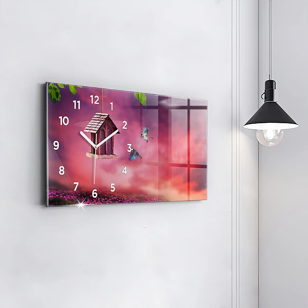 Horizontale Uhr mit motiv Vogelhaus