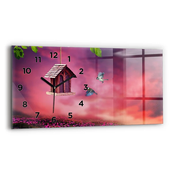 Horizontale Uhr mit motiv Vogelhaus