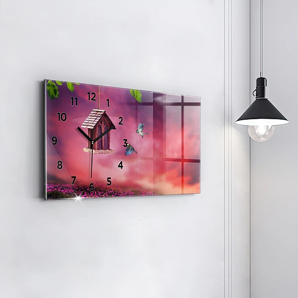 Horizontale Uhr mit motiv Vogelhaus