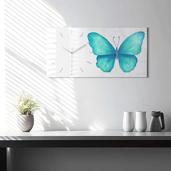 Horizontale Uhr mit motiv Türkisfarbener Sommerschmetterling