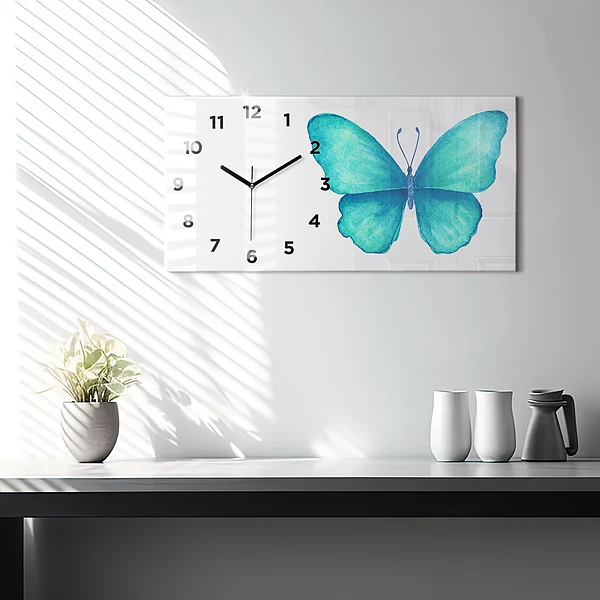 Horizontale Uhr mit motiv Türkisfarbener Sommerschmetterling
