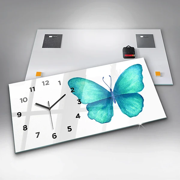 Horizontale Uhr mit motiv Türkisfarbener Sommerschmetterling