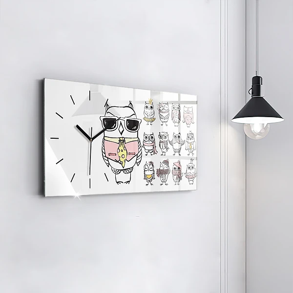 Horizontale Uhr Vintage-Poster mit Eulen