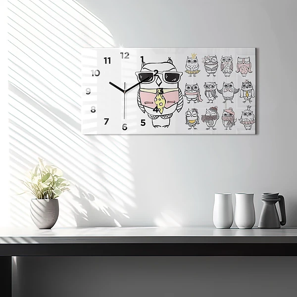 Horizontale Uhr Vintage-Poster mit Eulen