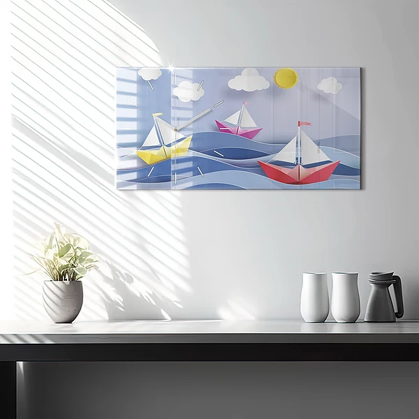 Horizontale Uhr mit motiv Origami bunte Segelboote