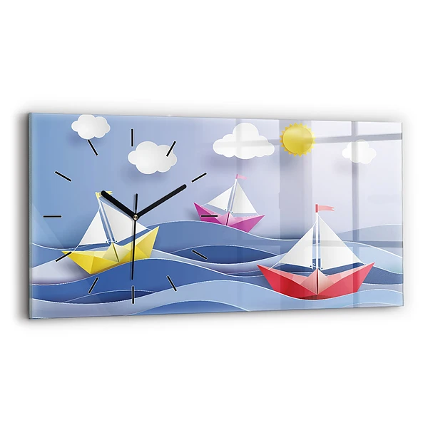 Horizontale Uhr mit motiv Origami bunte Segelboote