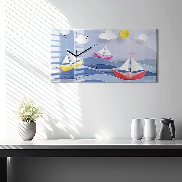 Horizontale Uhr mit motiv Origami bunte Segelboote