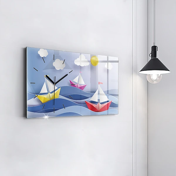 Horizontale Uhr mit motiv Origami bunte Segelboote