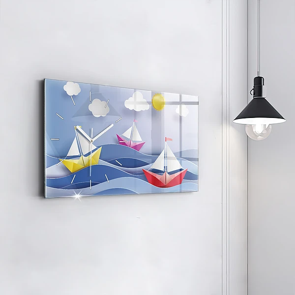 Horizontale Uhr mit motiv Origami bunte Segelboote