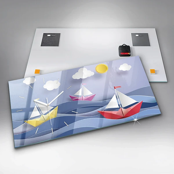 Horizontale Uhr mit motiv Origami bunte Segelboote