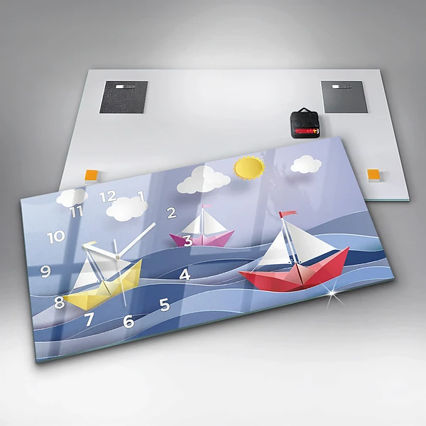 Horizontale Uhr mit motiv Origami bunte Segelboote