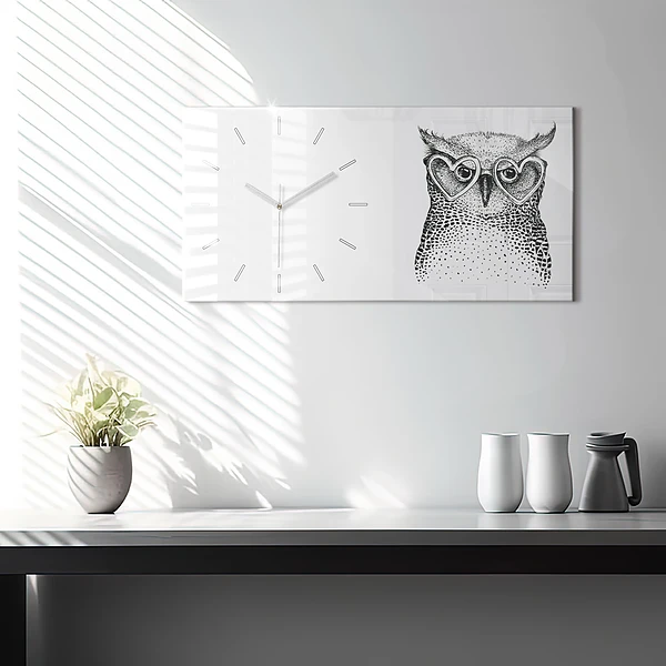 Horizontale Uhr Gezeichnete Eule mit Brille