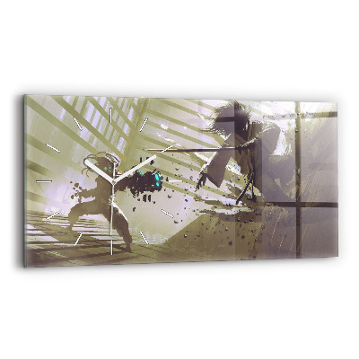 Horizontale Uhr Kampf zwischen Roboter und Samurai