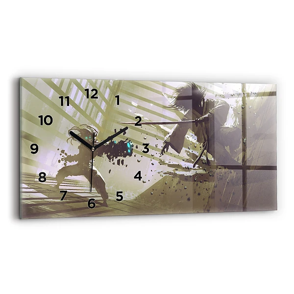 Horizontale Uhr Kampf zwischen Roboter und Samurai