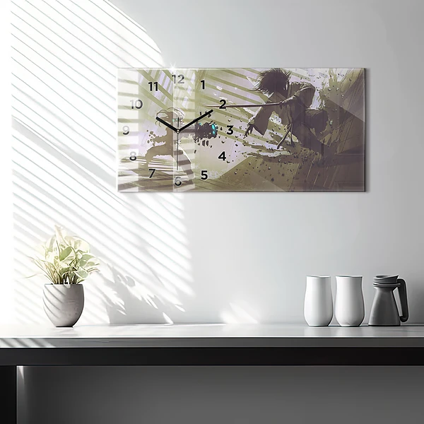 Horizontale Uhr Kampf zwischen Roboter und Samurai