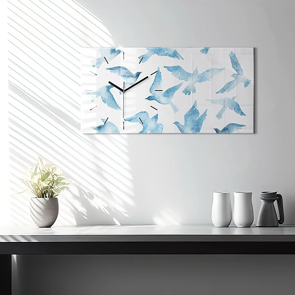 Horizontale Uhr Fliegende blaue Vögel