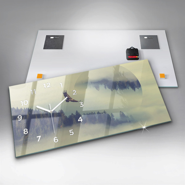 Horizontale Uhr mit motiv Nebliger Wald Adler
