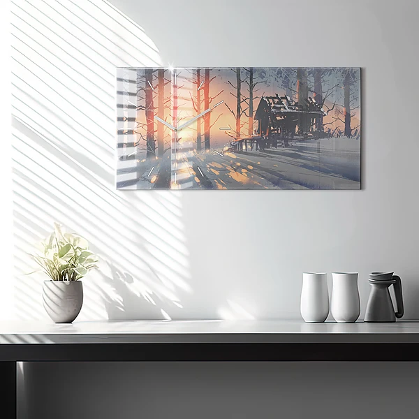 Horizontale Uhr Winterlandschaft mit Bäumen