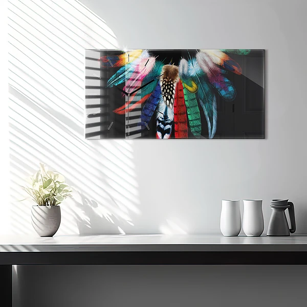 Horizontale Uhr mit motiv Bunte Vogelfedern