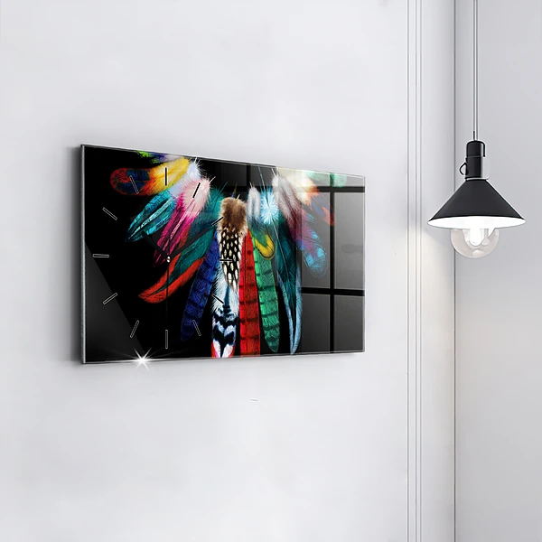 Horizontale Uhr mit motiv Bunte Vogelfedern