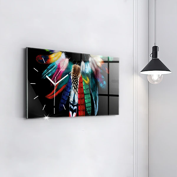 Horizontale Uhr mit motiv Bunte Vogelfedern