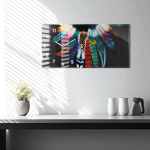 Horizontale Uhr mit motiv Bunte Vogelfedern