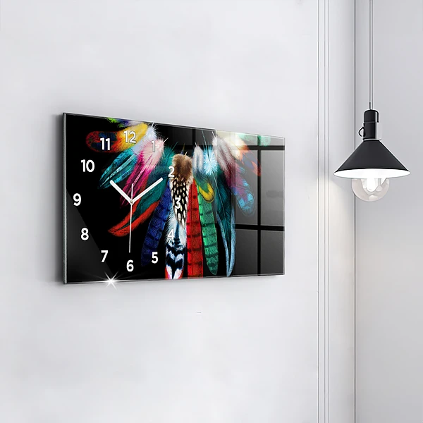 Horizontale Uhr mit motiv Bunte Vogelfedern