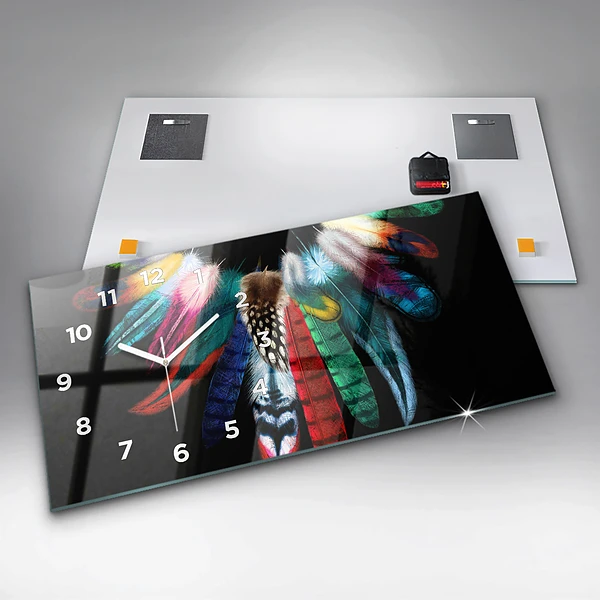 Horizontale Uhr mit motiv Bunte Vogelfedern