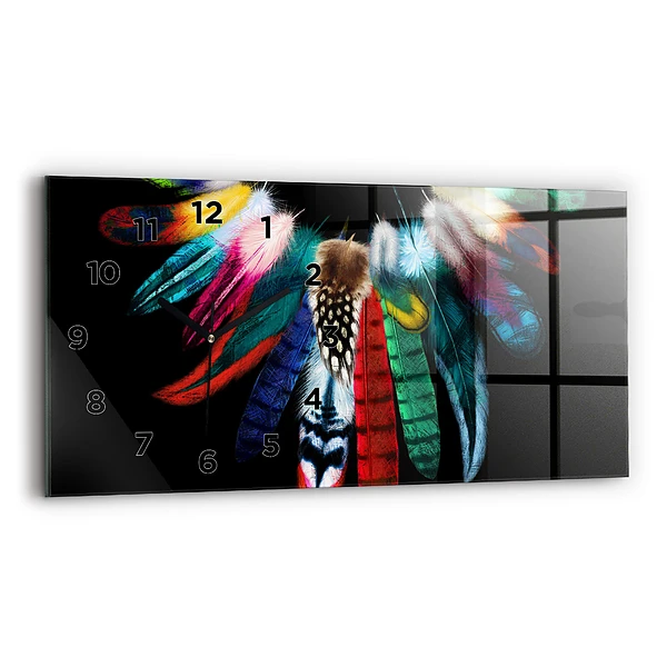 Horizontale Uhr mit motiv Bunte Vogelfedern