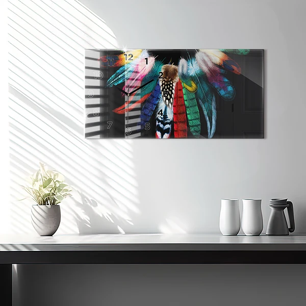 Horizontale Uhr mit motiv Bunte Vogelfedern