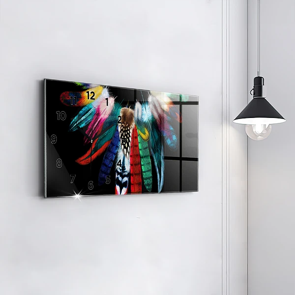 Horizontale Uhr mit motiv Bunte Vogelfedern