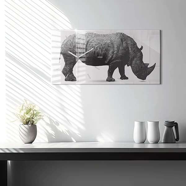 Horizontale Uhr mit motiv Rhinozeros Linienkunst