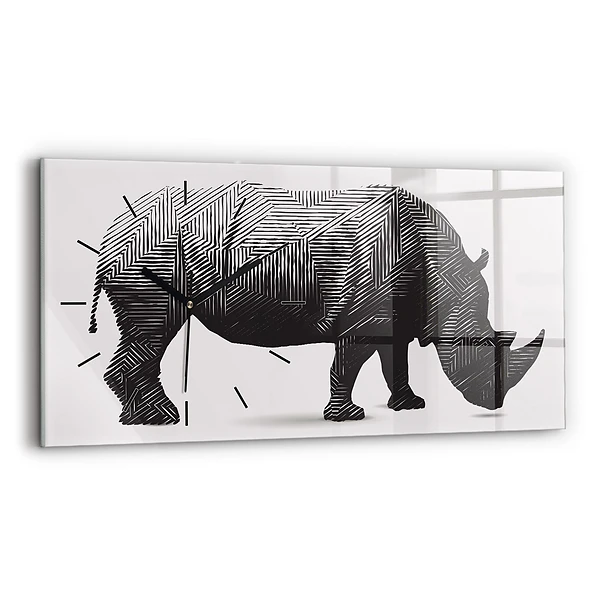 Horizontale Uhr mit motiv Rhinozeros Linienkunst