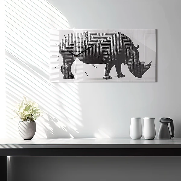 Horizontale Uhr mit motiv Rhinozeros Linienkunst