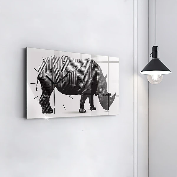 Horizontale Uhr mit motiv Rhinozeros Linienkunst