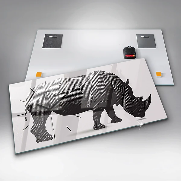 Horizontale Uhr mit motiv Rhinozeros Linienkunst