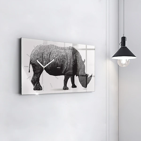 Horizontale Uhr mit motiv Rhinozeros Linienkunst