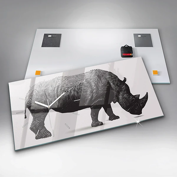 Horizontale Uhr mit motiv Rhinozeros Linienkunst