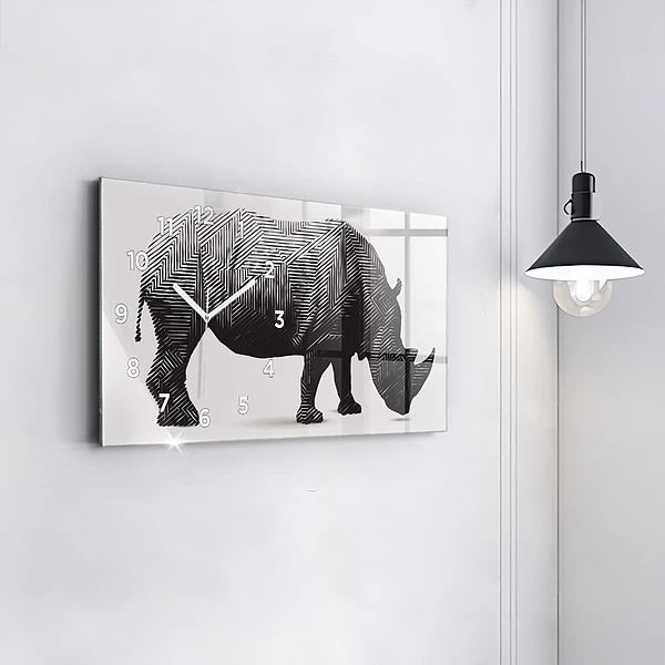 Horizontale Uhr mit motiv Rhinozeros Linienkunst